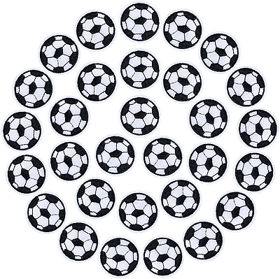 #ad 30Pcs Soccer Ball Embroidered Patches Black White Ball Iron on Patches for Clot $11.99