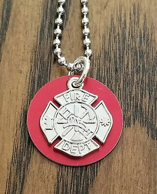 #ad New Firefighter Necklace Fire Dept. Badge Stainless Mens Necklace Fathers Day $18.99