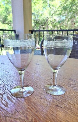 #ad Vintage Etched Crystal Wine Goblets Set Of 2 $35.87