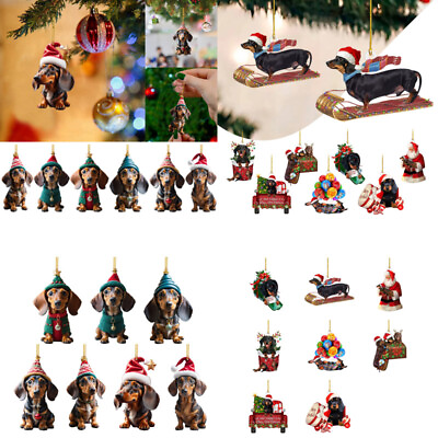 #ad 15X Merry Christmas Dachshund Pendant Ornament Xmas Tree Dog Hanging Decoration $22.79