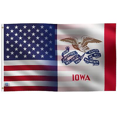 #ad 3x5 ft Iowa amp; American Flag Blend: 100% Polyester Banner Double Sided $31.95
