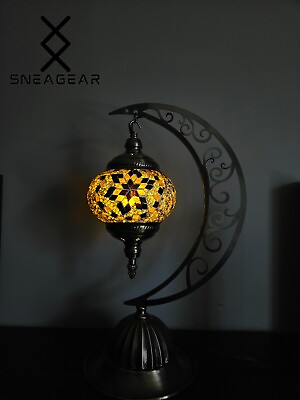#ad Turkish Mosaic Moon Shape Night Lamp – Moroccan Bedside Night Light Bohemian $65.00