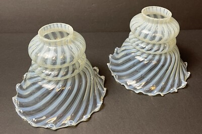 #ad Set of 2 Fenton French Opalescent Swirl Glass Lamp Shade Vintage Decorative $135.00