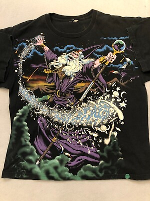 #ad Vintage Liquid Blue Wizard Shirt 1994 Rare Grail Double Sided All Over Print $199.99