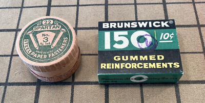 #ad Vintage Office Supply Brunswick Cloth Gummed Reinforcements amp; Spartan Brads $12.01