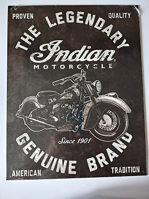 #ad The Legendary Indian Motorcycle Metal Sign Wall Decor Black Vintage Retro New $12.00