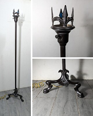 #ad #ad Vintage Victorian Gothic Style Floor Lamp 3 Leg Footed Bronze Finish Art Deco $162.00