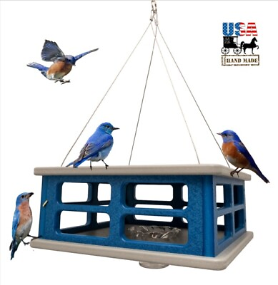#ad BLUEBIRD CAGE FEEDER Safe Secure Hanging Blue Bird Meal Worm Feeder Amish USA $159.97