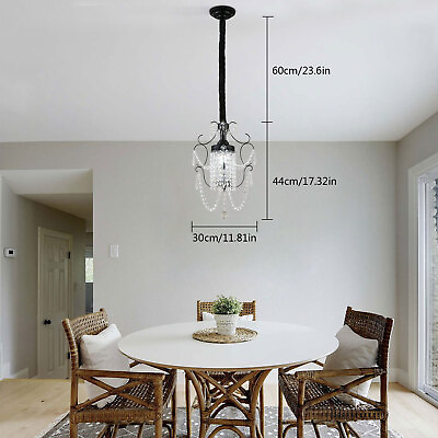 #ad Elegant Small Crystal Chandelier LED Pendant Light Fixture Black Hanging Lamp $38.90