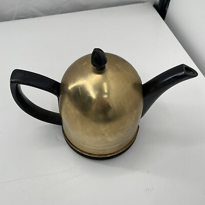 #ad Vintage Ceramic Black Teapot with Gold Metal Insulated Cozy Cover Kettle $30.00