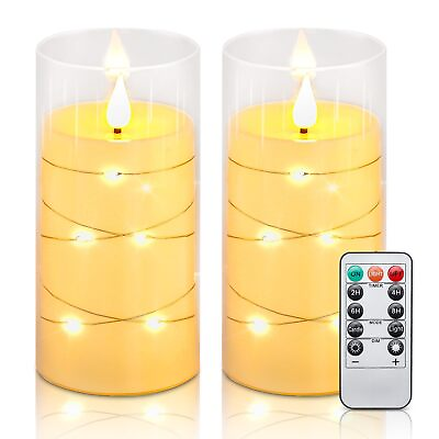 #ad Aignis Flickering Flameless Candles in Unbreakable Plexiglass Shell with Embe... $32.51