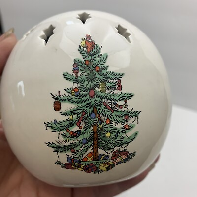 #ad SPODE CHRISTMAS TREE PINE SCENTED POMMANDER SCALL HOLES GREEN TRIM EXCELLENT $9.99