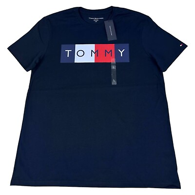 #ad New Tommy Hilfiger Men#x27;s Short Sleeve Classic Fit T Shirt Blue Logo Size M amp; L $21.49