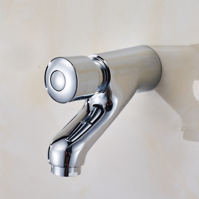 #ad Bathroom Brass Self Closing Tap Basin Push Faucet Single Cold Chrome Wall Mount $33.24