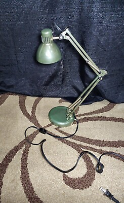 #ad Vintage Articulating Halogen Desk Lamp Green Adjustable Works $69.99