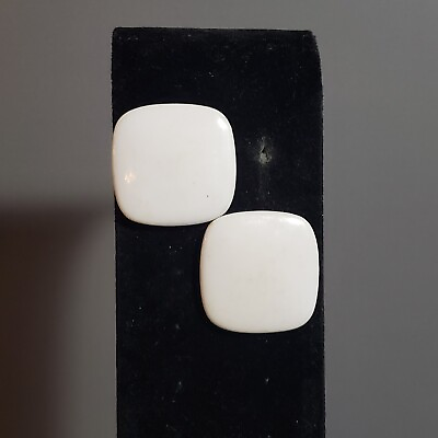 #ad Studded Square Earrings White 80#x27;s Mid Century Retro Modernist Boho 1quot; $9.99