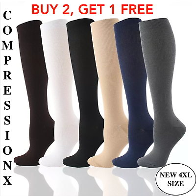 #ad Compression Socks Stockings Mens and Womens Knee High Medical Relief S M 4XL $5.99