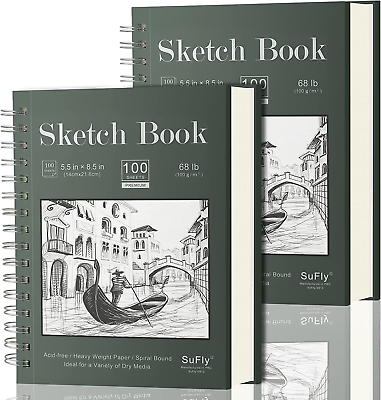 #ad Sketch Book 5.5 X 8.5 Spiral Sketchbook Pack of 2 200 Sheets 68 Lb 100Gsm $17.98