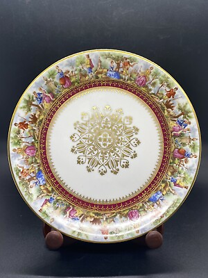 #ad VTG Victorian Old Vienna Decor Art Plate Courting Couple Gold Maroon Frill 7.5quot; $29.88