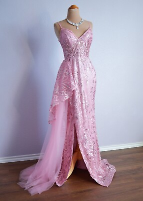 #ad PROM ROSE PINK GLITTER EVENING PAGEANT FORMAL BALL GALA DRESS WEDDING GOWN 6 $179.00