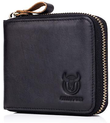 #ad Mens Genuine Leather Zipper Wallet RFID Blocking Bifold Secure Zip Around Wal $36.90