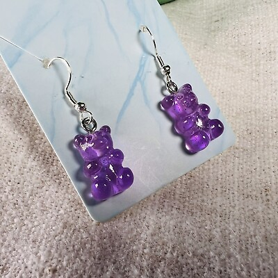#ad Cute Handmade Gummy Bear Earrings Gift Colourful Kawaii Sweets Purple $8.99