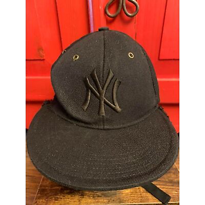 #ad New York Yankees Hat Cap Fitted Mens Med. Black Top Pro Winter Fur Ear Flap $29.99