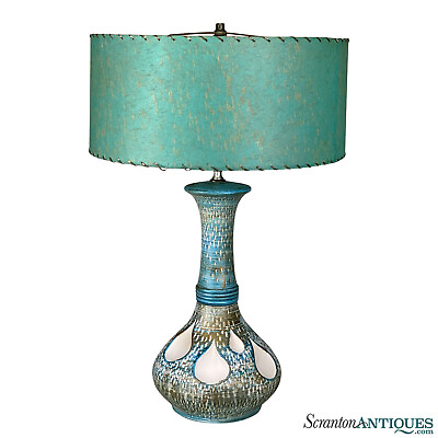 #ad Mid Century Modern Atomic Sculptural Turquoise Pottery Table Lamp $425.00