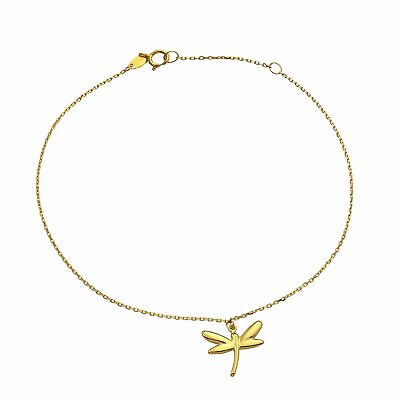 #ad LoveBling 10k .5mm Dragonfly Charm Anklet Adjustable from 9quot; to 10quot; #84 $141.36