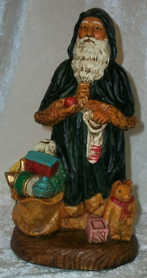 #ad Victorian Father Christmas Figurine Faux Carved Wood Vintage Green Santa Claus $26.60