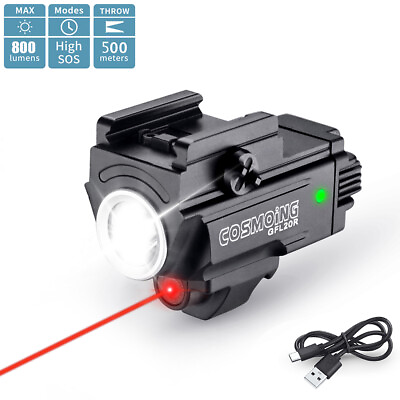 #ad 800 Lumens USB Rechargeable Red Laser Gun Weapon Pistol Light Flashlight Combo $26.09
