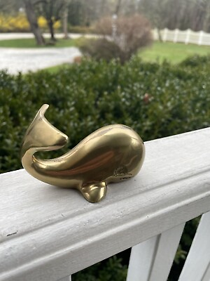 #ad Vintage Small Solid Brass Whale Figurine Paperweight 3.5” $15.40