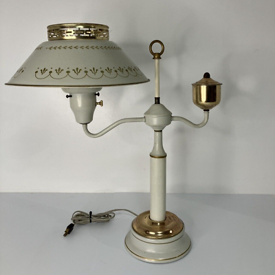 #ad Vintage ToleWare Student Desk Table Lamp Gold Trim Primitive $54.99