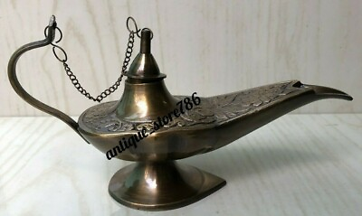 #ad Antique Brass Aladdin Brass Genie Oil Lamp 6 amp; 8 Nautical Chirag Incense Burner $47.25