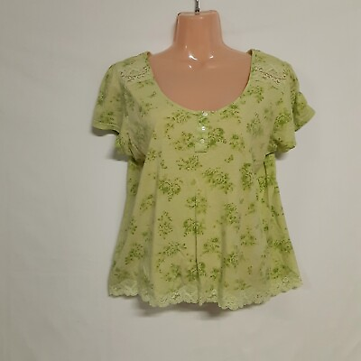 #ad Soft Surroundings Women Romantic Top Blouse Shirt Size L Green Floral Lace Cotto $14.50
