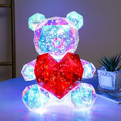 #ad Color Changing Romantic LED Glowing Galaxy Pink Teddy Bear Lamp Anniversary Box $55.25