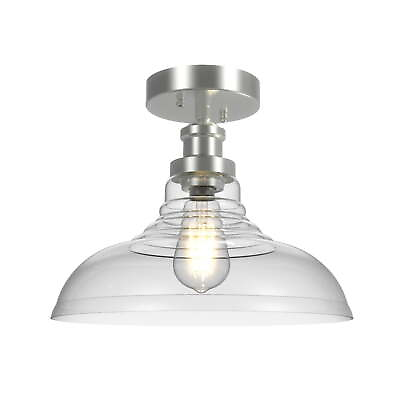 #ad 12quot; Nickel Flush Mount Ceiling Light Metal Base Clear Glass Shade $27.70