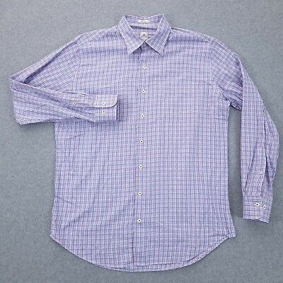 #ad Peter Millar Button Up Shirt Large Crown Long Sleeve Purple Check Cotton Mens $19.98