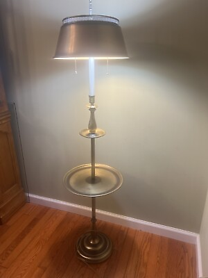 #ad Vtg Floor Lamp Antique Tole Brushed Metal Floor Lamp Side End Table Colonial $225.00