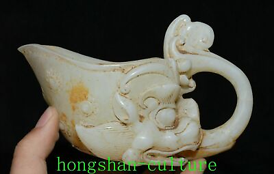 #ad 6 quot;rare ancient white jade carving palace dragon animal cup $108.36