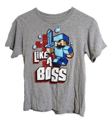 #ad Mojang Studios Minecraft Gray Like A Boss Graphic T Shirt Youth M Medium 10 12 $12.95