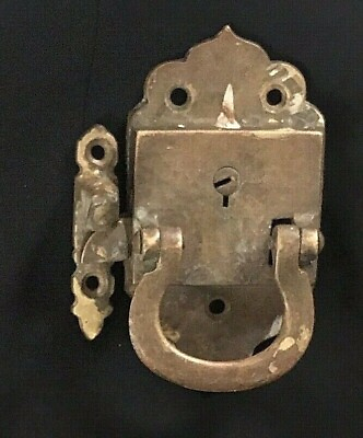 #ad Antique pull w Key Hole with Latch Brass Metal Stamped 29A L $24.99