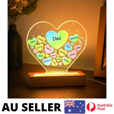 #ad Personalized Engraved Family Heart LED Night Light Grandma Mom AU Stock AU $34.95