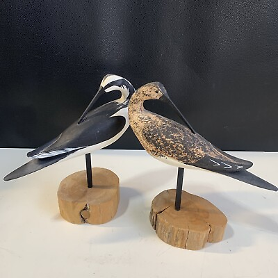 #ad Hand Painted Shorebird Pair Wooden Bases 8” Birds. $65.00