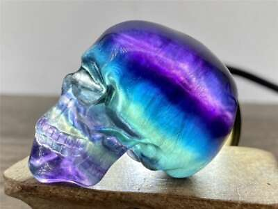 #ad 2quot; Natural Rainbow Fluorite Carved Skull Reiki Crystal Skull decor gift 1PC $19.80