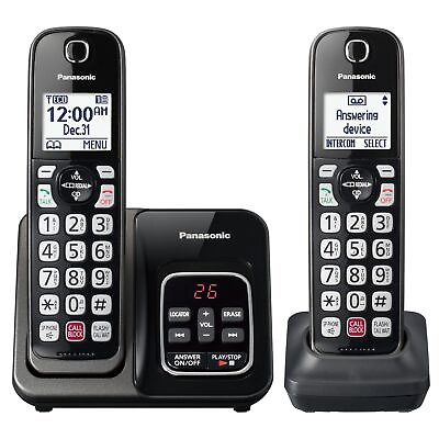 #ad Panasonic Cordless Phone Answering Machine Expandable Call Block 2 Handset Black $25.11