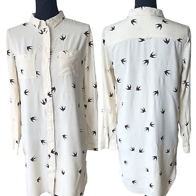 #ad Levi’s Bird Print Longline Button Front Shirt Dress Sz S $18.74