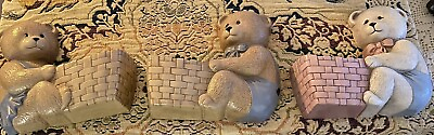 #ad Three 1989 Burwood USA Vintage Plastic Boy Girl Teddy Bear Wall Pockets $20.00