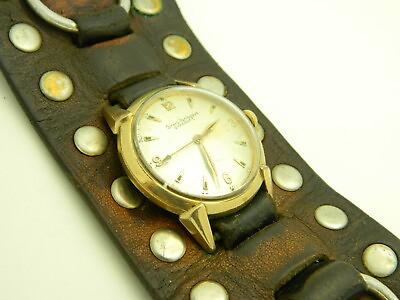#ad Girard Perregaux Gyromatic Vintage Mens Watch Custom Leather Studded Wrap Band $879.90