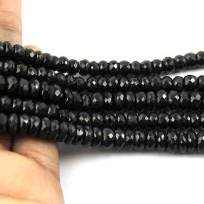 #ad 1 Strand Black Onyx Rondelle Beads Faceted Gemstone Rondelles beads jewelry $17.09
